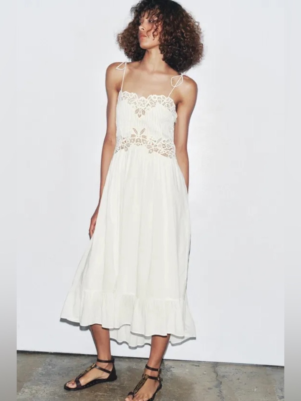 Zara White Lace Cotton Flowy Summer Bohemian Midi Dress - Picture 4 of 11